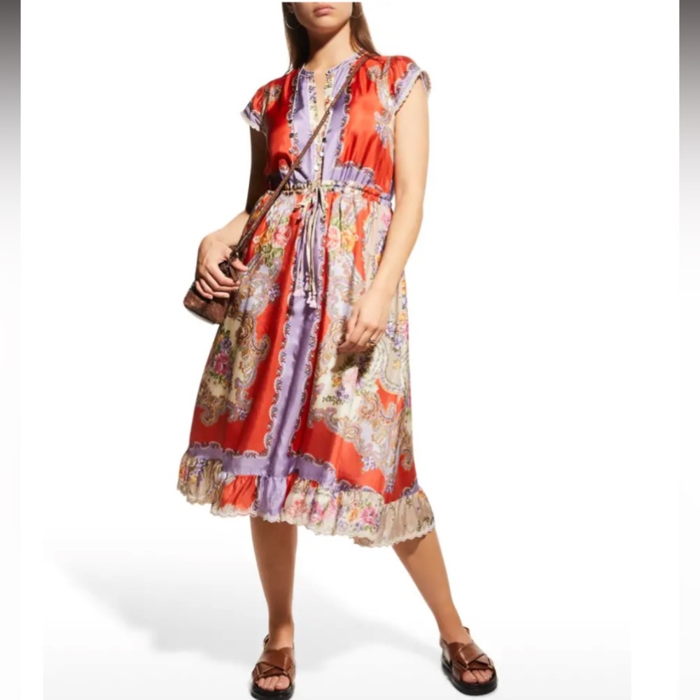 Johnny Was Markel Lucy Cap-Sleeve MIDI Dress Size M (color: Multi) Like New